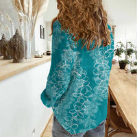 Hawaii Plumeria Lei Women Casual Shirt - Aloha Festive Vibe Teal LT7 - Polynesian Pride