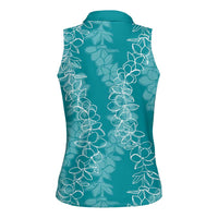 Hawaii Plumeria Lei Women Sleeveless Polo Shirt Aloha Festive Vibe - Teal LT7 - Polynesian Pride