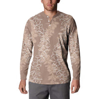 Hawaii Plumeria Lei Button Sweatshirt Aloha Festive Vibe - Beige