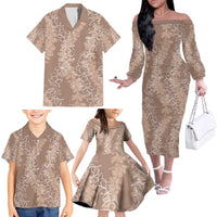 Hawaii Plumeria Lei Family Matching Off The Shoulder Long Sleeve Dress and Hawaiian Shirt Aloha Festive Vibe - Beige LT7 - Polynesian Pride