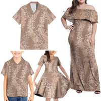 Hawaii Plumeria Lei Family Matching Off Shoulder Maxi Dress and Hawaiian Shirt Aloha Festive Vibe - Beige LT7 - Polynesian Pride