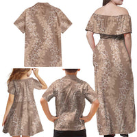 Hawaii Plumeria Lei Family Matching Off Shoulder Maxi Dress and Hawaiian Shirt Aloha Festive Vibe - Beige LT7 - Polynesian Pride