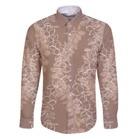 Hawaii Plumeria Lei Family Matching Off Shoulder Maxi Dress and Hawaiian Shirt Aloha Festive Vibe - Beige LT7 Dad's Shirt - Long Sleeve Beige - Polynesian Pride