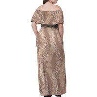 Hawaii Plumeria Lei Family Matching Off Shoulder Maxi Dress and Hawaiian Shirt Aloha Festive Vibe - Beige LT7 - Polynesian Pride