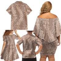 Hawaii Plumeria Lei Family Matching Off Shoulder Short Dress and Hawaiian Shirt Aloha Festive Vibe - Beige LT7 - Polynesian Pride