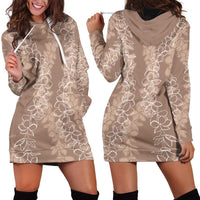 Hawaii Plumeria Lei Hoodie Dress Aloha Festive Vibe - Beige LT7 - Polynesian Pride