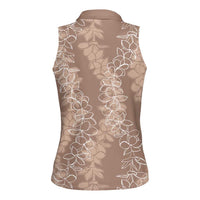 Hawaii Plumeria Lei Women Sleeveless Polo Shirt Aloha Festive Vibe - Beige LT7 - Polynesian Pride