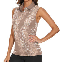 Hawaii Plumeria Lei Women Sleeveless Polo Shirt Aloha Festive Vibe - Beige LT7 - Polynesian Pride