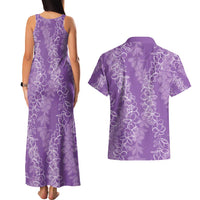 Hawaii Plumeria Lei Couples Matching Tank Maxi Dress and Hawaiian Shirt Aloha Festive Vibe - Violet LT7 - Polynesian Pride