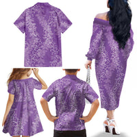 Hawaii Plumeria Lei Family Matching Off The Shoulder Long Sleeve Dress and Hawaiian Shirt Aloha Festive Vibe - Violet LT7 - Polynesian Pride