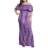 Hawaii Plumeria Lei Family Matching Off Shoulder Maxi Dress and Hawaiian Shirt Aloha Festive Vibe - Violet LT7 Mom's Dress Violet - Polynesian Pride