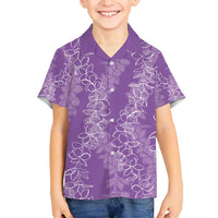 Hawaii Plumeria Lei Family Matching Off Shoulder Maxi Dress and Hawaiian Shirt Aloha Festive Vibe - Violet LT7 Son's Shirt Violet - Polynesian Pride