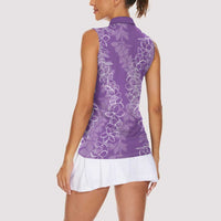 Hawaii Plumeria Lei Women Sleeveless Polo Shirt Aloha Festive Vibe - Violet LT7 - Polynesian Pride