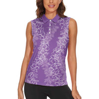 Hawaii Plumeria Lei Women Sleeveless Polo Shirt Aloha Festive Vibe - Violet LT7 - Polynesian Pride