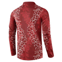 Hawaii Plumeria Lei Button Sweatshirt Aloha Festive Vibe - Crimson