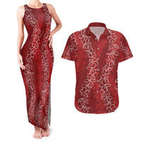 Hawaii Plumeria Lei Couples Matching Tank Maxi Dress and Hawaiian Shirt Aloha Festive Vibe - Crimson LT7 Crimson - Polynesian Pride