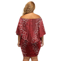 Hawaii Plumeria Lei Family Matching Off Shoulder Short Dress and Hawaiian Shirt Aloha Festive Vibe - Crimson LT7 - Polynesian Pride
