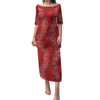 Hawaii Plumeria Lei Family Matching Puletasi and Hawaiian Shirt Aloha Festive Vibe - Crimson LT7 Mom's Dress Crimson - Polynesian Pride