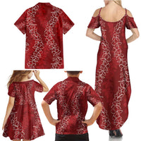 Hawaii Plumeria Lei Family Matching Summer Maxi Dress and Hawaiian Shirt Aloha Festive Vibe - Crimson LT7 - Polynesian Pride