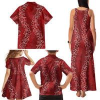 Hawaii Plumeria Lei Family Matching Tank Maxi Dress and Hawaiian Shirt Aloha Festive Vibe - Crimson LT7 - Polynesian Pride
