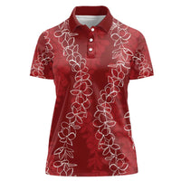 Hawaii Plumeria Lei Women Polo Shirt Aloha Festive Vibe - Crimson LT7 Female Crimson - Polynesian Pride