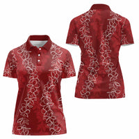 Hawaii Plumeria Lei Women Polo Shirt Aloha Festive Vibe - Crimson LT7 - Polynesian Pride