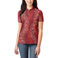 Hawaii Plumeria Lei Women Polo Shirt Aloha Festive Vibe - Crimson LT7 - Polynesian Pride