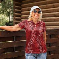 Hawaii Plumeria Lei Women Polo Shirt Aloha Festive Vibe - Crimson LT7 - Polynesian Pride