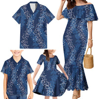 Hawaii Plumeria Lei Family Matching Mermaid Dress and Hawaiian Shirt Aloha Festive Vibe - Navy Blue LT7 - Polynesian Pride