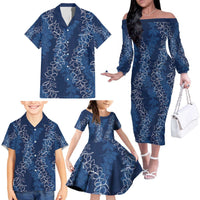 Hawaii Plumeria Lei Family Matching Off The Shoulder Long Sleeve Dress and Hawaiian Shirt Aloha Festive Vibe - Navy Blue LT7 - Polynesian Pride