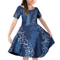 Hawaii Plumeria Lei Family Matching Off Shoulder Short Dress and Hawaiian Shirt Aloha Festive Vibe - Navy Blue LT7 Daughter's Dress Navy Blue - Polynesian Pride