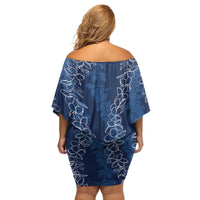Hawaii Plumeria Lei Family Matching Off Shoulder Short Dress and Hawaiian Shirt Aloha Festive Vibe - Navy Blue LT7 - Polynesian Pride