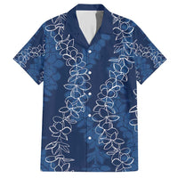 Hawaii Plumeria Lei Family Matching Short Sleeve Bodycon Dress and Hawaiian Shirt Aloha Festive Vibe - Navy Blue LT7 Dad's Shirt - Short Sleeve Navy Blue - Polynesian Pride