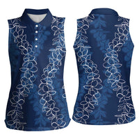 Hawaii Plumeria Lei Women Sleeveless Polo Shirt Aloha Festive Vibe - Navy Blue LT7 - Polynesian Pride