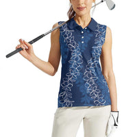 Hawaii Plumeria Lei Women Sleeveless Polo Shirt Aloha Festive Vibe - Navy Blue LT7 - Polynesian Pride