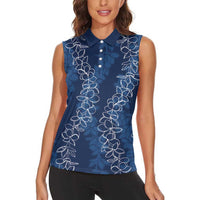 Hawaii Plumeria Lei Women Sleeveless Polo Shirt Aloha Festive Vibe - Navy Blue LT7 - Polynesian Pride