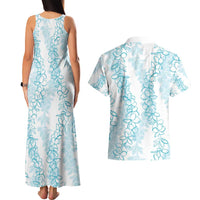Hawaii Plumeria Lei Couples Matching Tank Maxi Dress and Hawaiian Shirt Aloha Festive Vibe - Turquoise LT7 - Polynesian Pride