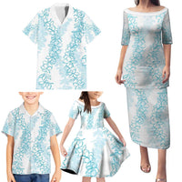 Hawaii Plumeria Lei Family Matching Puletasi and Hawaiian Shirt Aloha Festive Vibe - Turquoise LT7 - Polynesian Pride
