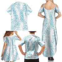 Hawaii Plumeria Lei Family Matching Summer Maxi Dress and Hawaiian Shirt Aloha Festive Vibe - Turquoise LT7 - Polynesian Pride