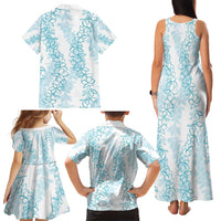 Hawaii Plumeria Lei Family Matching Tank Maxi Dress and Hawaiian Shirt Aloha Festive Vibe - Turquoise LT7 - Polynesian Pride