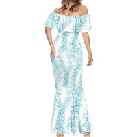 Hawaii Plumeria Lei Mermaid Dress Aloha Festive Vibe - Turquoise