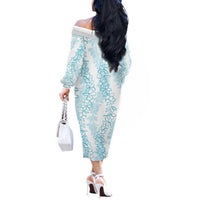 Hawaii Plumeria Lei Off The Shoulder Long Sleeve Dress Aloha Festive Vibe - Turquoise LT7 - Polynesian Pride