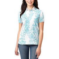 Hawaii Plumeria Lei Women Polo Shirt Aloha Festive Vibe - Turquoise LT7 - Polynesian Pride