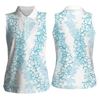 Hawaii Plumeria Lei Women Sleeveless Polo Shirt Aloha Festive Vibe - Turquoise LT7 - Polynesian Pride