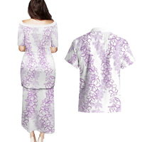 Hawaii Plumeria Lei Couples Matching Puletasi and Hawaiian Shirt Aloha Festive Vibe - Amethyst LT7 - Polynesian Pride