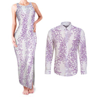 Hawaii Plumeria Lei Couples Matching Tank Maxi Dress and Long Sleeve Button Shirt Aloha Festive Vibe - Amethyst LT7 Amethyst - Polynesian Pride