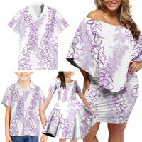Hawaii Plumeria Lei Family Matching Off Shoulder Short Dress and Hawaiian Shirt Aloha Festive Vibe - Amethyst LT7 - Polynesian Pride