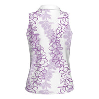 Hawaii Plumeria Lei Women Sleeveless Polo Shirt Aloha Festive Vibe - Amethyst LT7 - Polynesian Pride
