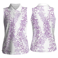 Hawaii Plumeria Lei Women Sleeveless Polo Shirt Aloha Festive Vibe - Amethyst LT7 - Polynesian Pride