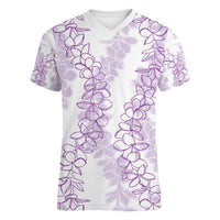 Hawaii Plumeria Lei Women V-Neck T-Shirt Aloha Festive Vibe - Amethyst LT7 Female Amethyst - Polynesian Pride